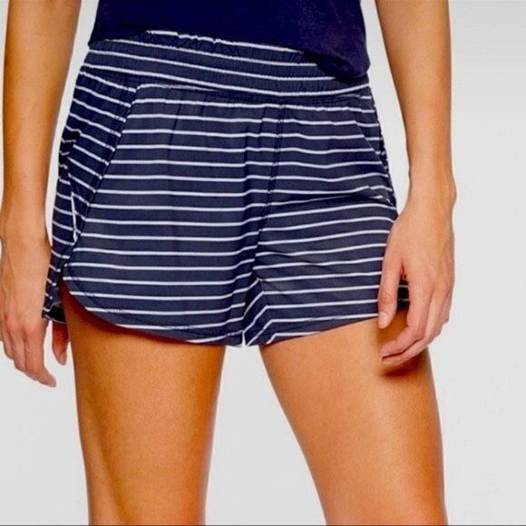 Athleta Blue Striped Running Shorts - Picture 1 of 6